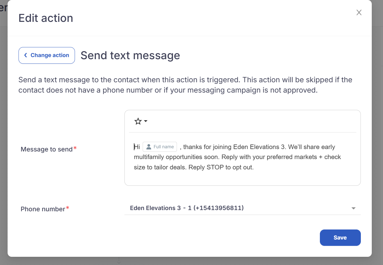 Investor welcome SMS automation